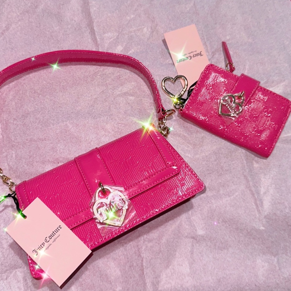 New juicy couture simply perfect shoulder bag with matching wallet in pink flash